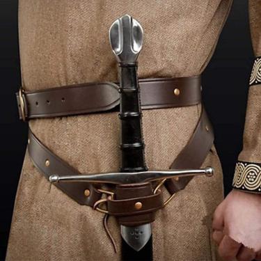 Imagem de Suporte de espada de cinto de couro para adultos, cinto de espada medieval com coldre de fivela, adereços de guerreiro bainha de cintura suporte de sapo