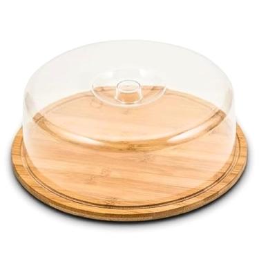 Imagem de Bandeja de Bambu com Tampa em Acrílico - Queijeira Boleira Bolo torta Porta Frios (Boleira - 28cm)