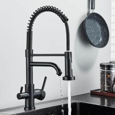 Imagem de Torneira de cozinha preta fosca com filtro, torneira purificadora de água, torneira dupla para água potável, misturador de purificação com rotação de 360 graus, TIPO A, preto fosco