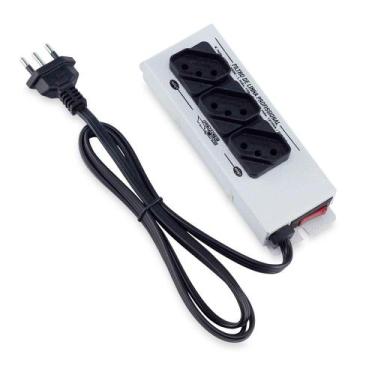 Imagem de Filtro de Linha Metálico 3 Tomadas 120Cm Tripolar Bivolt Cinza - Force