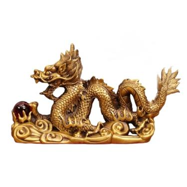 Imagem de ESTINTENG Criação de cobre completo de artesanato de dragão de riqueza, sala de estar, decoração de mesa de varanda-53#Xianglong Xianbao