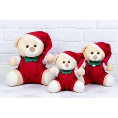 Imagem de Trio De Ursos Tedde Mamãe Noel Pelúcia Natalina Para Decorações (Macacão Padrão)