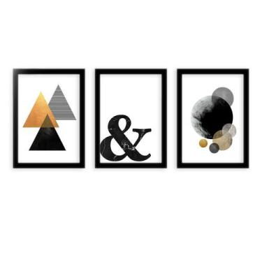 Imagem de Kit 3 Quadros Molduras Pretas Formas Black & Yellow - D'Cora