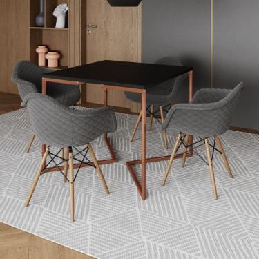 Imagem de Jogo de Mesa Industrial Base Cobre Tampo Quadrado 90cm Preto com 4 Pol