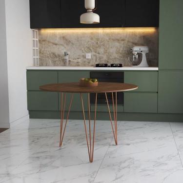 Imagem de Mesa de Jantar Redonda 90cm Amêndoa Clips 3 Pés Base Cobre - Up Home, 