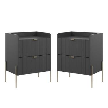 Imagem de kit 2 mesa de cabeceira com gaveta para cama quarto moriah 45cm pés e 