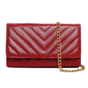 Imagem de Bolsa Feminina Vermelha Clutch Pequena De Mao Alça Corrente - CM SHOES