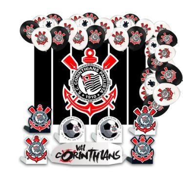 Imagem de Kit festa Corinthians Decoração Painel TNT + Display + Balão - Festcol