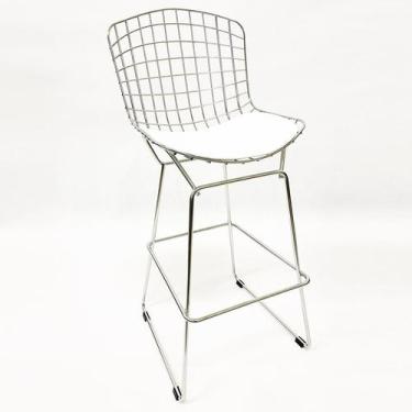 Imagem de Banqueta BERTÓIA maciça cromada assento branco altura 60cm - Poltronas