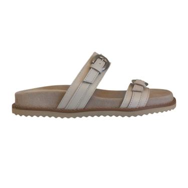 Imagem de Sandália Birken Feminina Flat em Couro Off White Duas Fivelas