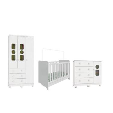 Imagem de Quarto Completo Bebê Moveis Peroba Tedy 03 pts americano MDF, Branco