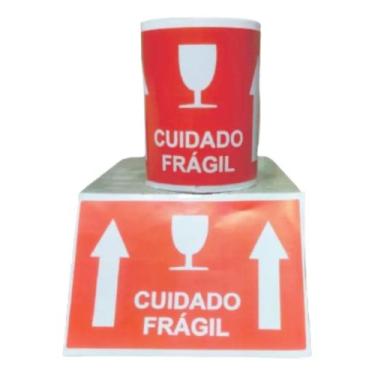 Imagem de Etiqueta Adesiva Cuidado Frágil Copo Vidro Seta 200 Unidades - MONARCA
