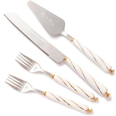 Imagem de Conjunto de corte de bolo para casamento, faca de bolo e servente, conjunto de 4 peças de cortadores de bolo para presentes de casamento, chá de panela, presentes de noivado