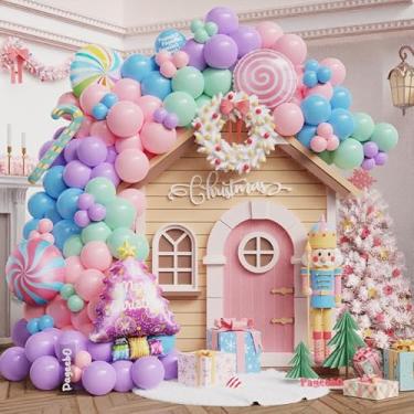 Imagem de Kit de arco de guirlanda de balões Candyland, 167 peças de balões pastel arco-íris, bengala doce, pirulito, árvore de pirulito, balões de folha de alumínio para tema de doces, doces de um aniversário,