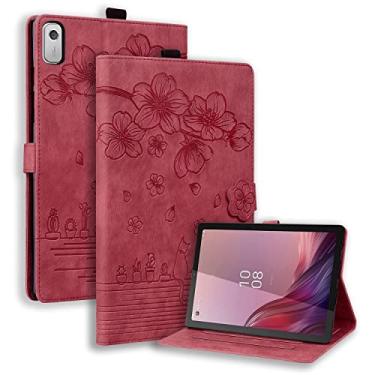Imagem de Capa para Lenovo Tab M9 9 polegadas 2023 / Nook 22.9 cm Lenovo Tablet (2024), capa magnética de couro PU com suporte para lápis para tb310fu capa vermelha