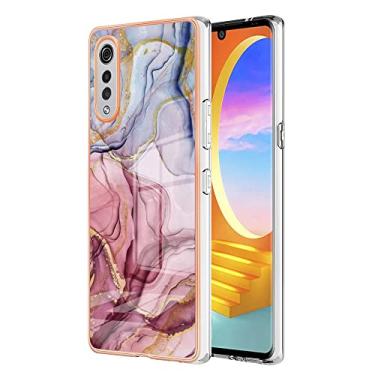 Imagem de Dinglijia Capa para celular LG Velvet 5G, capa de veludo 4G, TPU macio + padrão de mármore IMD design fino proteção de câmera e tela para meninas e mulheres capa para LG Velvet 5G BKC Rose