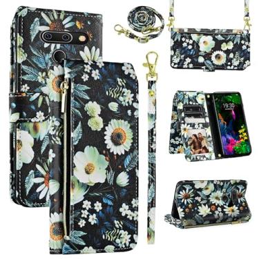Imagem de Dswteny Capa carteira para LG G8 ThinQ com alça de pulso, alça de ombro, 9+ compartimentos para cartões, bolsa com zíper, capa de celular floral de couro PU para LGG8 Thin Q G 8 LG8 G8thinq LGG8thinq