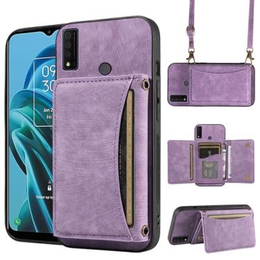 Imagem de Capa de telefone para TCL 30XE/30V/4X/20AX/20A/20R/Bremen 5G Capa carteira com alça de ombro transversal, bolso de crédito de couro Slim Stand Flip Purse TLC T601DL 30 XE XE5G V 20 AX R A 6,67 meninas