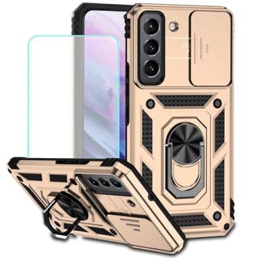 Imagem de Vokuha Capa para Galaxy S22 Plus, capa para Samsung S22+ 5G SM-S906U com protetor de tela de vidro temperado e capa deslizante para câmera, anel giratório de 360°, capa magnética para Samsung Galaxy