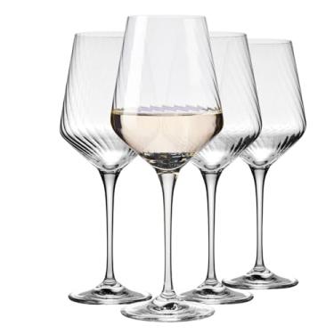 Imagem de Krosno Copos de vinho texturizados, coleção Avant-Garde Lumi, conjunto de 4, 450 ml, vidro premium com design óptico, ideal para vinho tinto e branco, elegante, moderno, seguro para lava-louças, feito