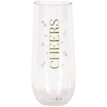 Imagem de Unique Cheers 'Gold Foil Stamping Plastic Stemless Champagne Flute (1 unidade) - Utensílios de bebida duráveis e elegantes para feriados, celebrações e ocasiões especiais