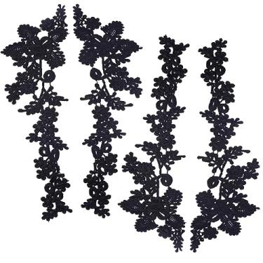 Imagem de GORGECRAFT 4 peças 3D flor bordado renda aplique preto floral folhas bordadas costurar em remendos colar apliques de tecido para costura faça você mesmo, artesanato, vestido de casamento, roupas,