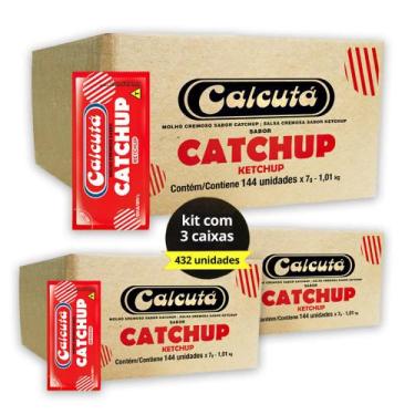 Imagem de 3 Caixas Ketchup Calcutá em Sachês Individuais 144 un para Fast Food D