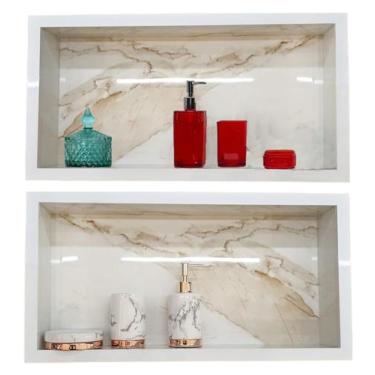 Imagem de Kit 2 Nichos Para Banheiro Em Porcelanato 60x30x10 cm - PHZ, Calacata 