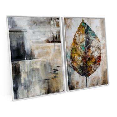 Imagem de Quadro Moderno Abstrato Pinceladas Em Cinza Par Folha Seca - Bimper Qu