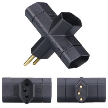 Imagem de 15 Adaptador Plug T Benjamin 3 Pinos 10a 2p+t Preto Margirius