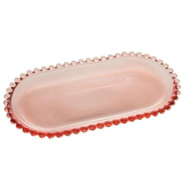 Imagem de Travessa de Cristal Oval Pearl Bolinha Rosa 30x15x2cm - Wolff