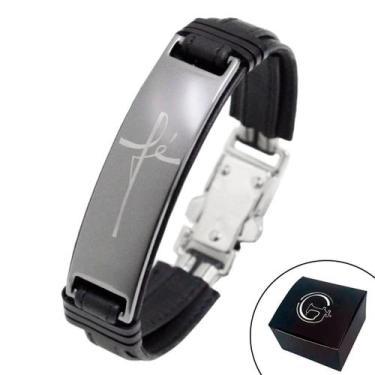 Imagem de Pulseira Bracelete de Couro Masculino Fé Preta - GRANADO ACESSÓRIOS, 1