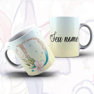 Imagem de Caneca Alfabeto Floral Glitter Personalizada Com Inicial E Nome Todas 