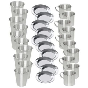Imagem de Jogo 10 Canecas, Copos e Pratos de Alumínio Polido - OkayShop