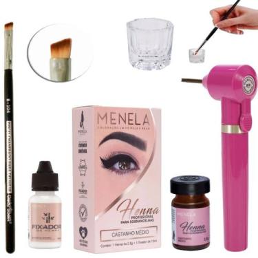 Imagem de Kit Sobrancelha Henna Menela Pincel Macrilan Mixer Misturador Pigmento