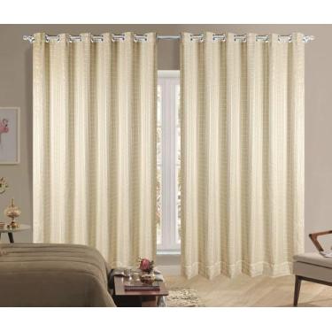 Imagem de Cortina Voil Xadrez Luxo Com Forro Blackout PVC Palha 4,00M x 2,50M 10