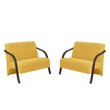 Imagem de Kit 2 Poltronas Namoradeira 2 Lugares Vênus D Salla Suede Braço Madeir