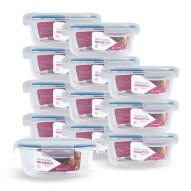 Imagem de Kit 12 Potes Redondo Vidro Hermético Forno Freezer 1300ml - NABOX, Azu