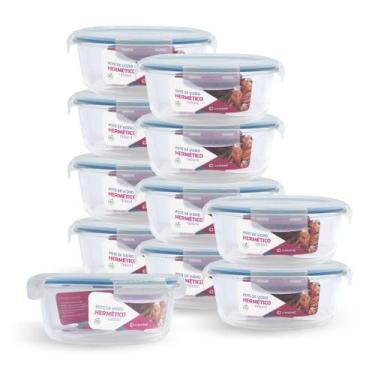 Imagem de Kit 11 Potes Hermético Redondo De Vidro Com 4 Travas 1300ml - NABOX, A
