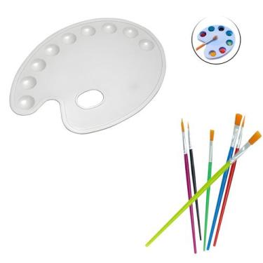 Imagem de Kit paleta de plástico 9 cavidades + 6 pincéis para pintura - YINS PAP