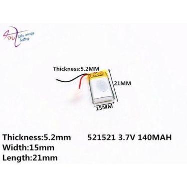 Imagem de Bateria 2 Fios 3,7v  140 Mah Tamanho: 5,2mm X 15mm X 21mm - KMIG