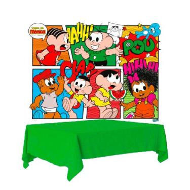 Imagem de Kit festa Turma da monica Decoração Painel + Toalha Verde - Festcolor 