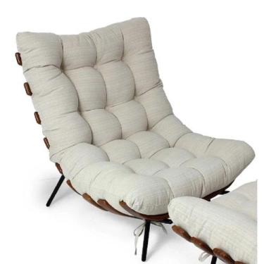 Imagem de Kit Poltrona Costela com Puff Para Sala Linho Bege - Nerosinteriores