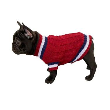 Imagem de Roupinha Pet Katlen Tricot Canetran Listra Gola, Vermelho, XGG