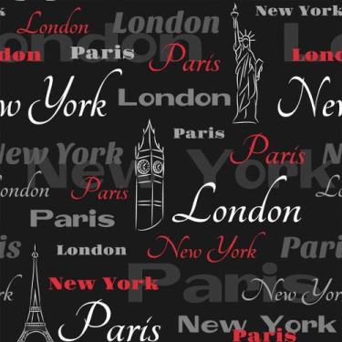 Imagem de Papel de Parede Temático Viagens Nomes Cidades Famosas 3,0m - DEKAL DE