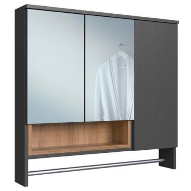 Imagem de Espelheira Com Toalheiro 3 Portas 80 cm ES9002 Mell Grafite FAEM - Mil