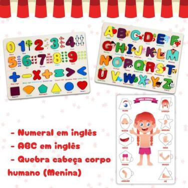 Imagem de Kit Educativo Infantil Ingles Portugues Quebra cabeça Corpo humano men