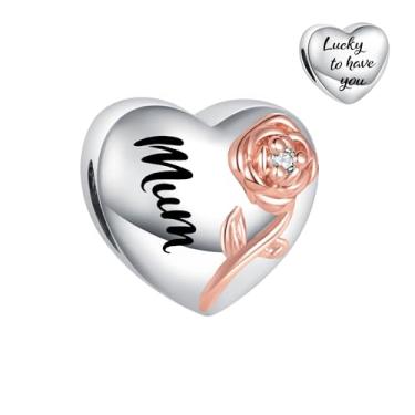 Imagem de MiiFort Pingente de coração com citação floral rosa da sorte para ter você compatível com pulseiras Pandora Charms, One Size, Cobre, Sem Pedra Preciosa