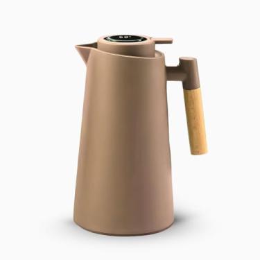Imagem de Garrafa Térmica Jarra Café Chá Com Visor Led Termometro Digital Temperatura Cabo De Madeira Sofisticada 1L-PREMIUM (Marron)