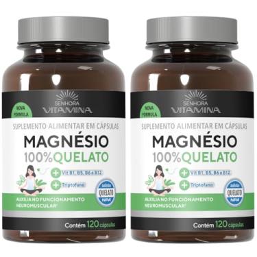 Imagem de Magnésio Quelato 350mg com Vitaminas B5 e B6, Alta Concentração e Selo de Qualidade 240 cápsulas (2 potes)